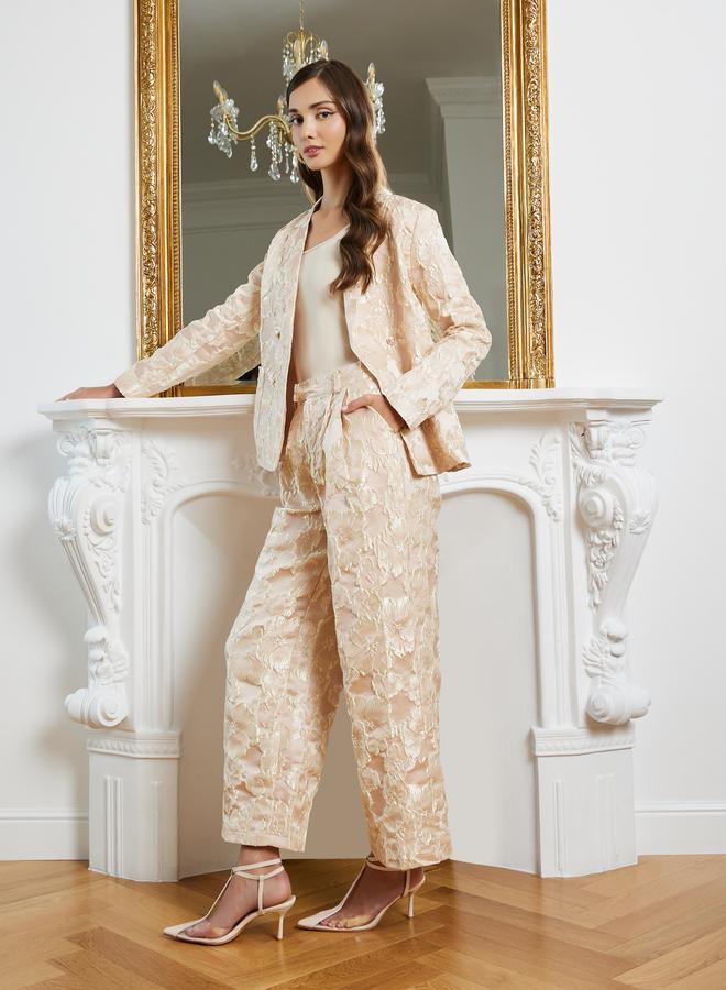 Styli Women Beige Jacquard Wide Leg Trousers - Image 5